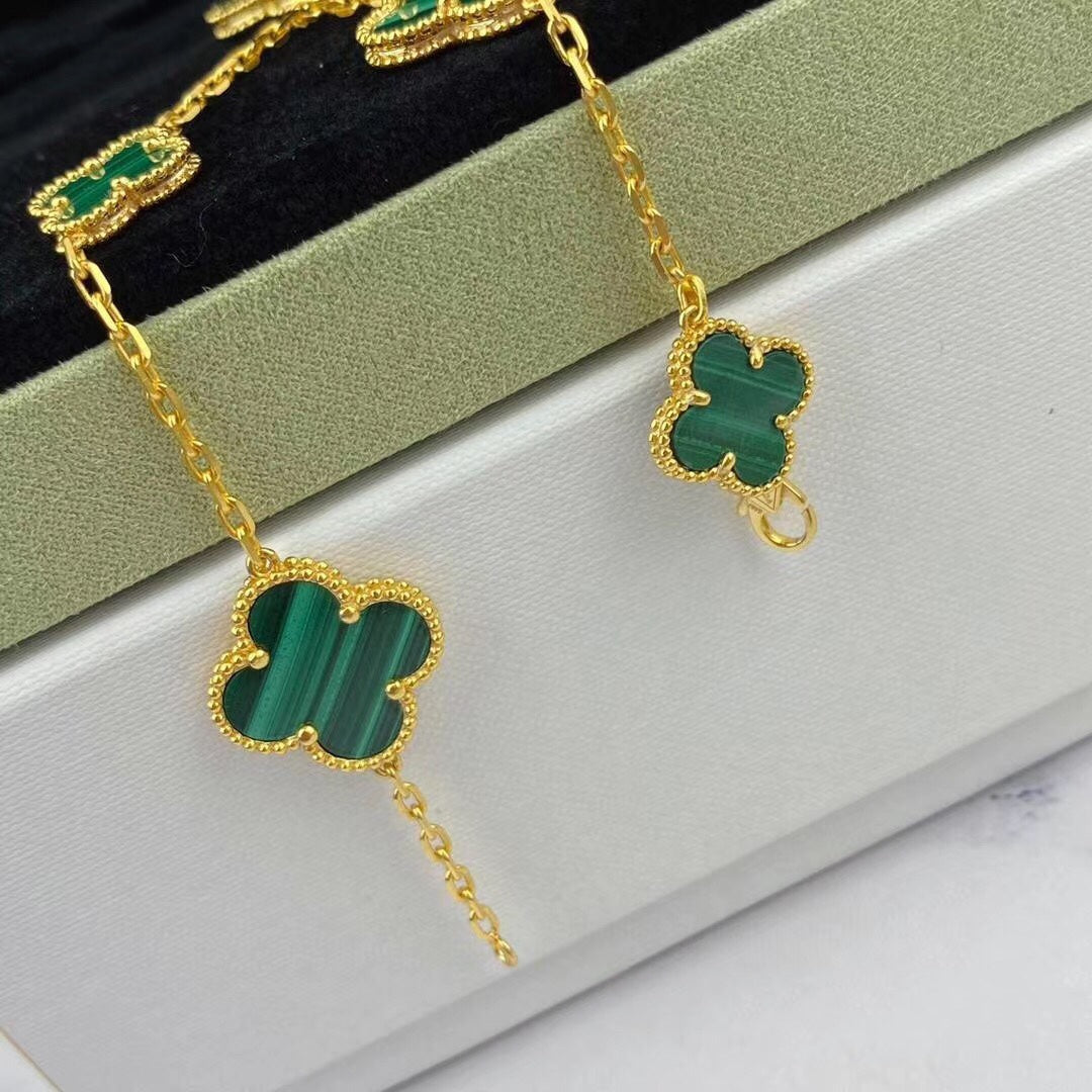 [LUXORA]MAGIC CLOVER MALACHITE GOLD BRACELET 5 MOTIFS
