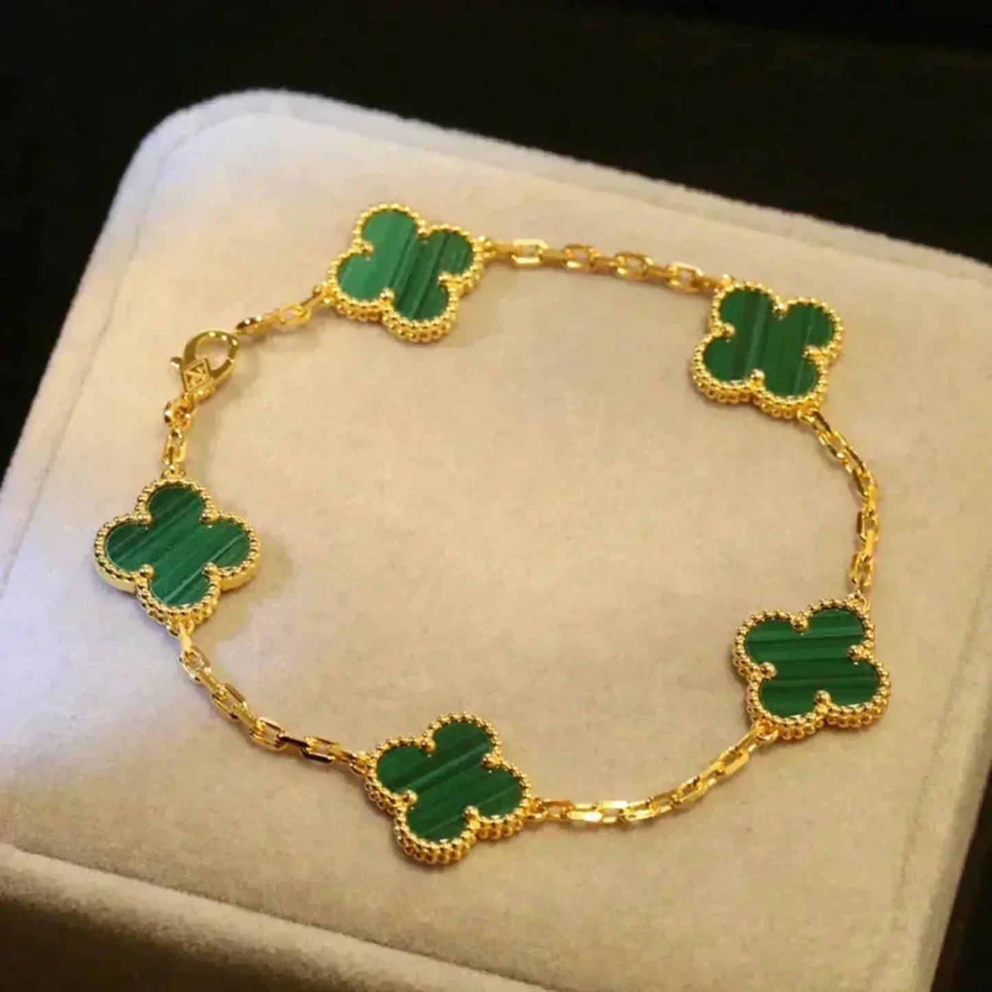 [LUXORA] CLOVER 5 MOTIF MALACHITE BRACELET COLLECTION