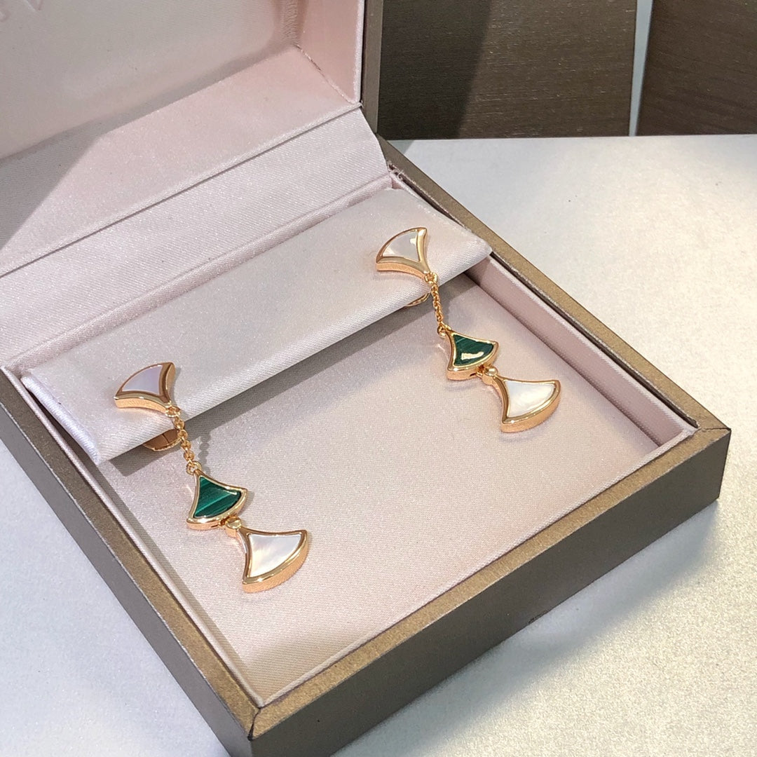 [LUXORA]DREAM EARRINGS 3 MOTIFS MALACHITE MOP PINK GOLD