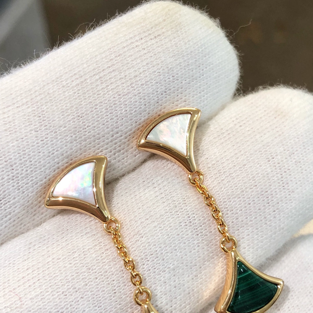 [LUXORA]DREAM EARRINGS 3 MOTIFS MALACHITE MOP PINK GOLD
