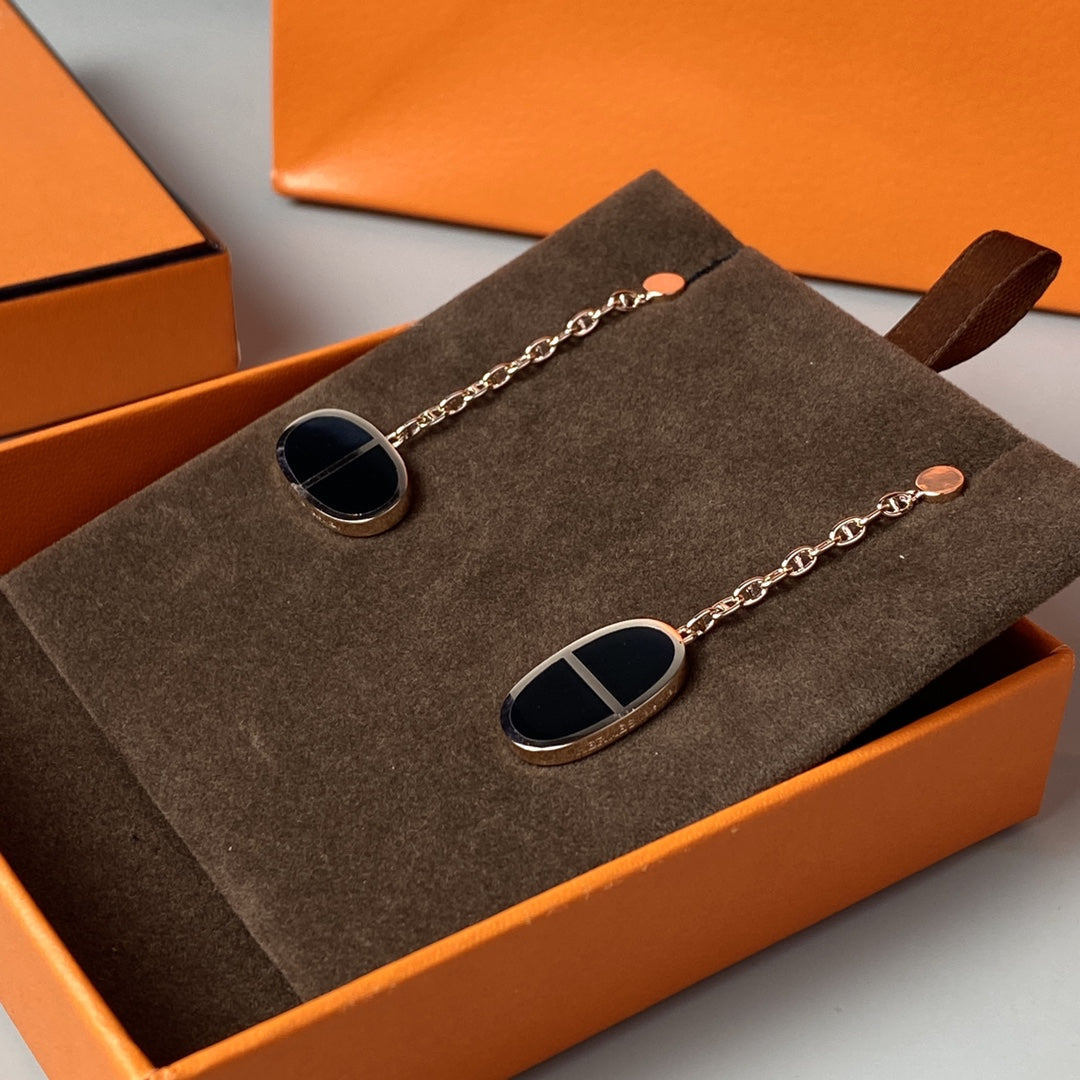 [LUXORA]CHAINE VERSO BLACK CERAMIC EARRINGS