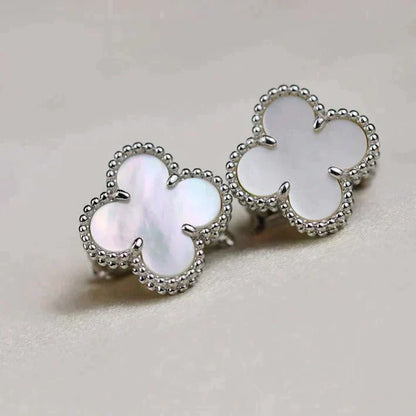 [LUXORA]CLOVER MEDIUM 1 MOTIFS  WHITE MOP EARRINGS SILVER