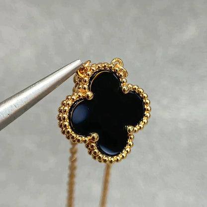 [LUXORA]CLOVER 15MM BLACK ONYX SINGLE FLOWER NECKLACE