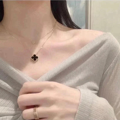[LUXORA]CLOVER 15MM BLACK ONYX SINGLE FLOWER NECKLACE