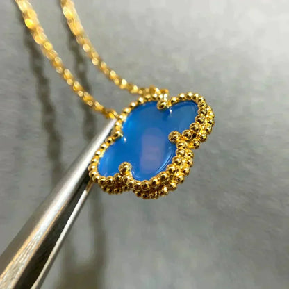 [LUXORA]CLOVER 15MM BLUE AGATE NECKLACE
