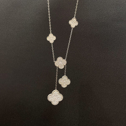 [LUXORA]CLOVER 5 MOTIFS SILVER DIAMONDS NECKLACE