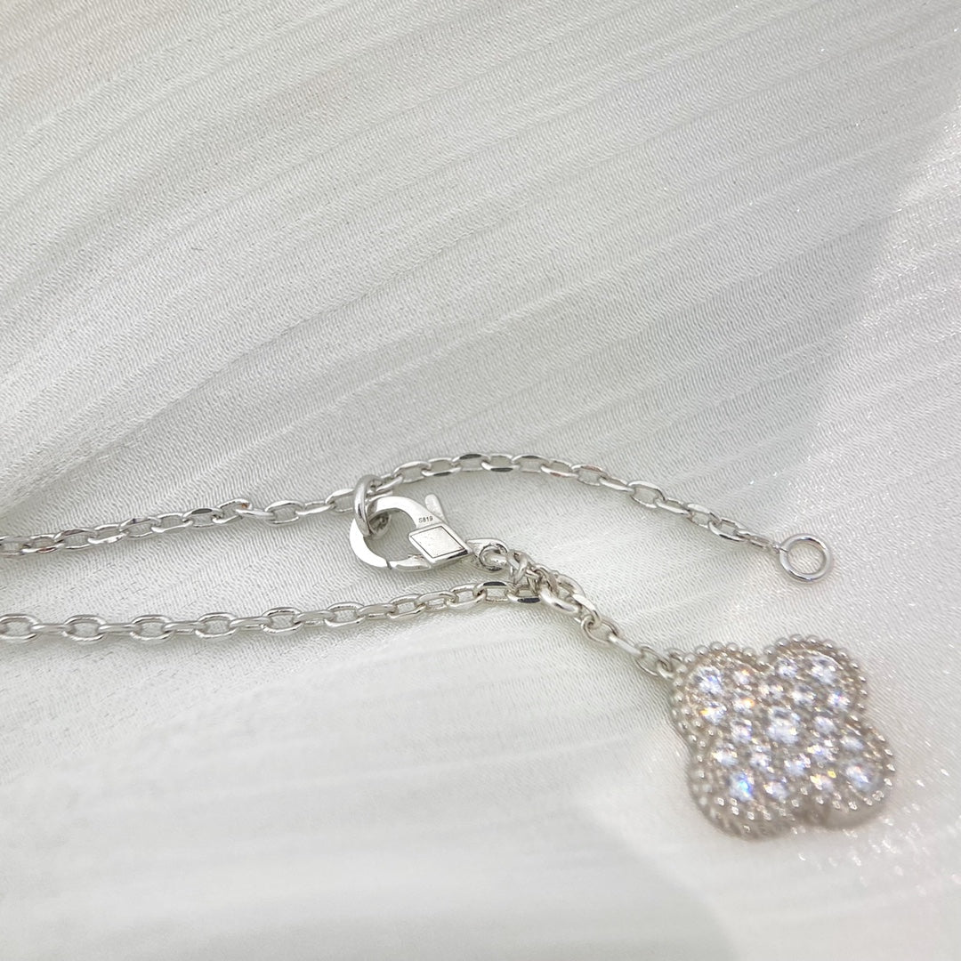 [LUXORA]CLOVER 5 MOTIFS SILVER DIAMONDS NECKLACE