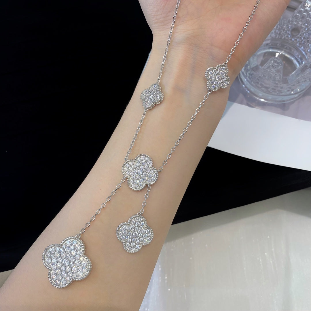 [LUXORA]CLOVER 5 MOTIFS SILVER DIAMONDS NECKLACE