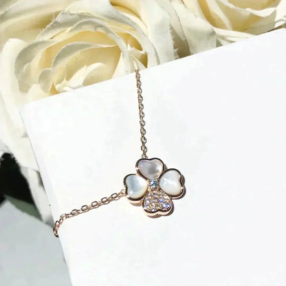 [LUXORA]CLOVER MOP DIAMOND ROSE GOLD NECKLACE