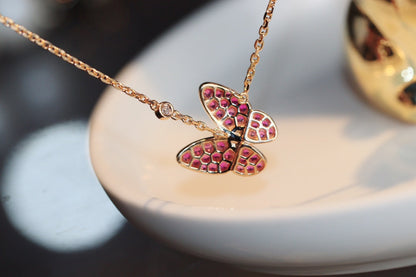 [LUXORA]BUTTERFLY RED DIAMOND ROSE GOLD NECKLACE