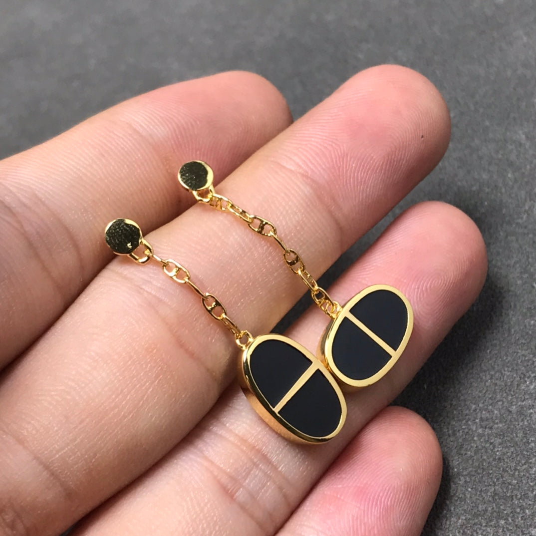 [LUXORA]CHAINE VERSO BLACK CERAMIC SILVER EARRINGS