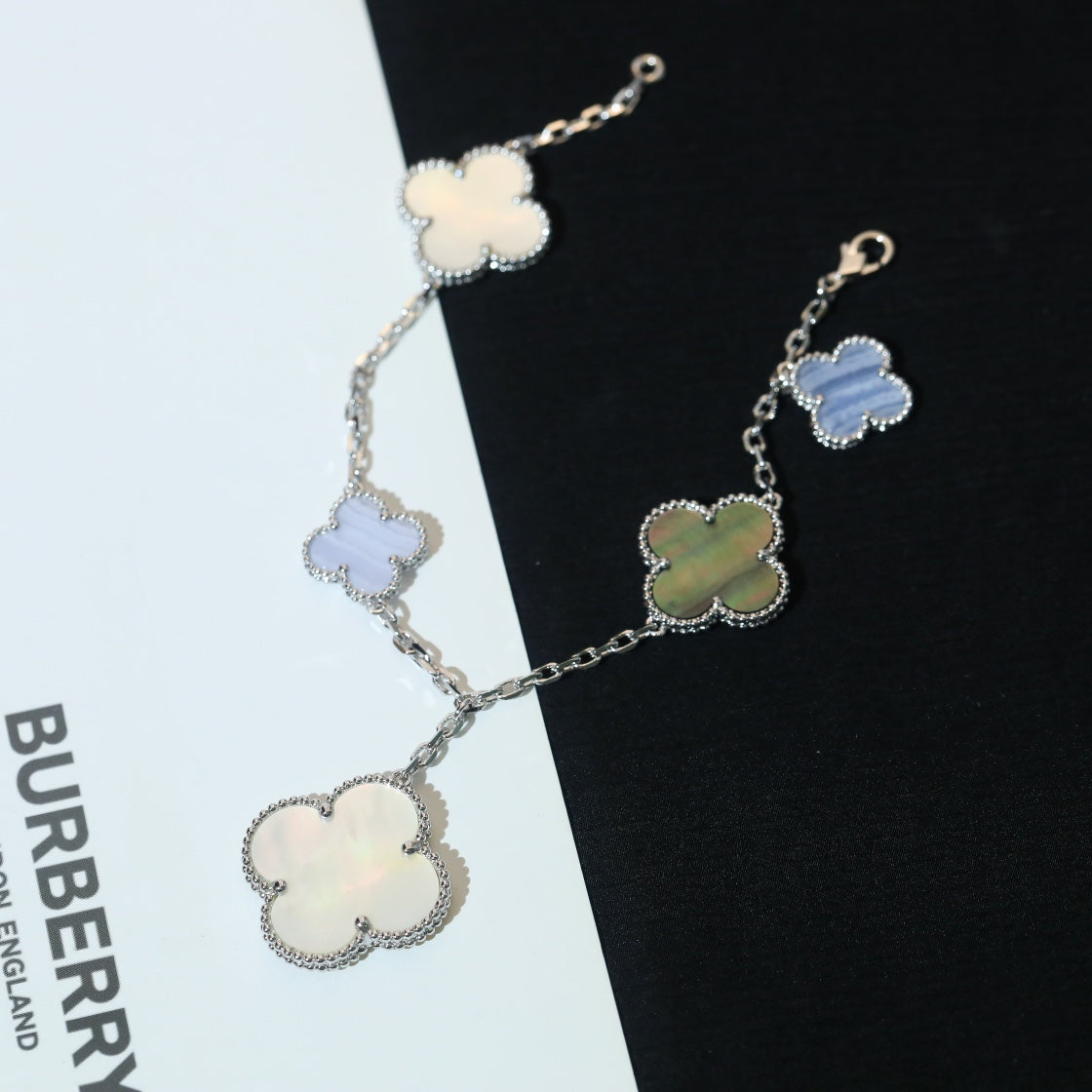 [LUXORA]CLOVER BRACELET 5 MOTIFS MOP CHALCEDONY SILVER