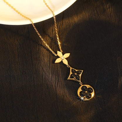 [LUXORA]STAR AND SUN ONYX PINK GOLD NECKLACE