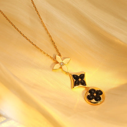 [LUXORA]STAR AND SUN ONYX PINK GOLD NECKLACE