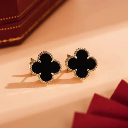 [LUXORA]CLOVER MEDIUM 1 MOTIFS  ONYX STUD EARRINGS