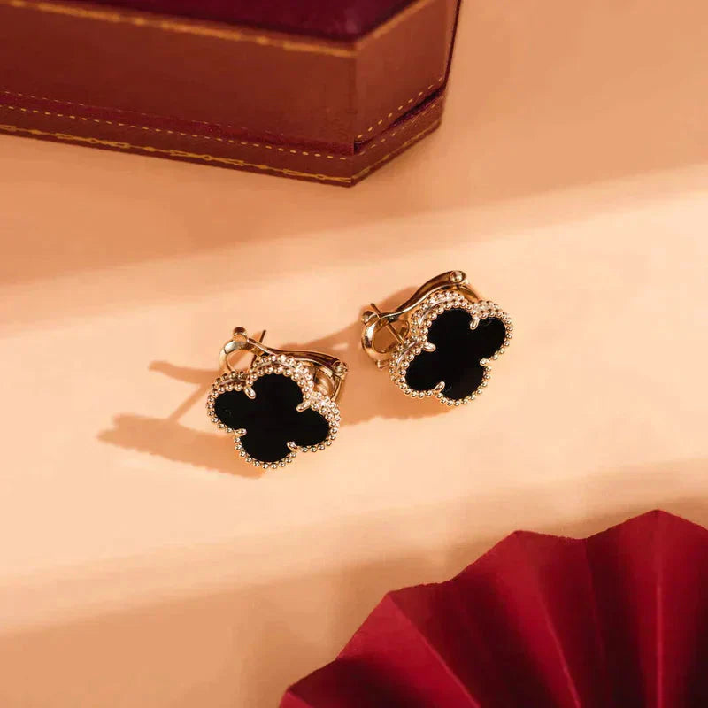 [LUXORA]CLOVER MEDIUM 1 MOTIFS  ONYX STUD EARRINGS