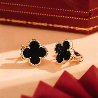 [LUXORA]CLOVER MEDIUM 1 MOTIFS  ONYX STUD EARRINGS