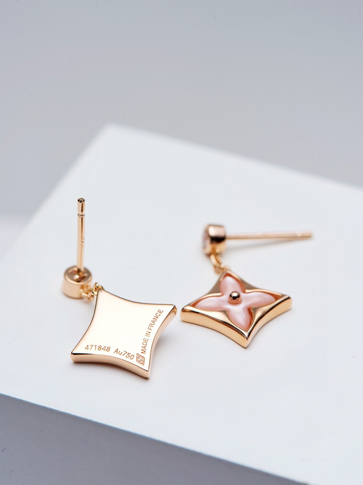[LUXORA]DOUBLE STAR PINK GOLD MOP DROP EARRINGS