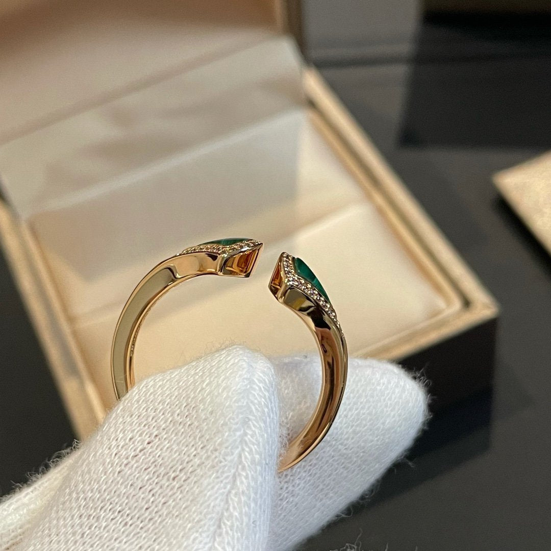 [LUXORA]DREAM MALACHITE DIAMOND OPEN RING