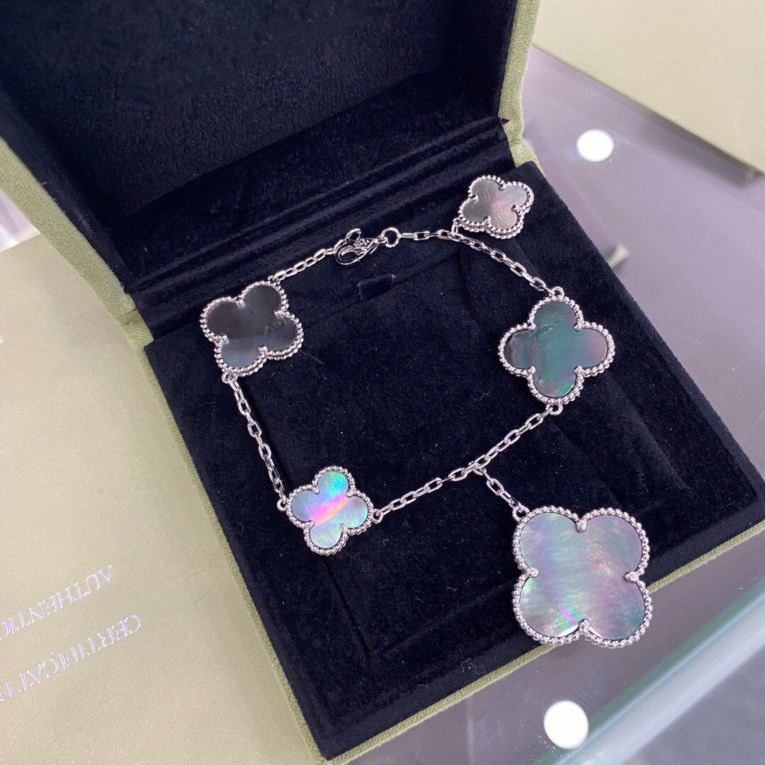 [LUXORA]CLOVER 5 MOTIFS SIVLER DARK MOP BRACELET