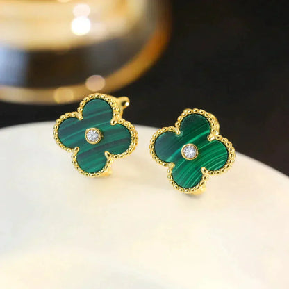 [LUXORA]CLOVER MEDIUM 1 MOTIFS MALACHITE DIAMOND EARRINGS