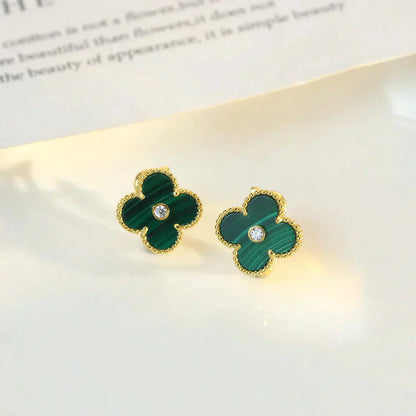 [LUXORA]CLOVER MEDIUM 1 MOTIFS MALACHITE DIAMOND EARRINGS