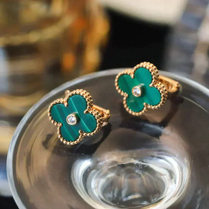 [LUXORA]CLOVER MEDIUM 1 MOTIFS MALACHITE DIAMOND EARRINGS