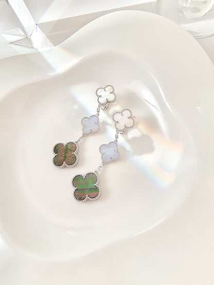 [LUXORA]CLOVER 3 MOTIFS CHALCEDONY DARK MOP SILVER EARRINGS