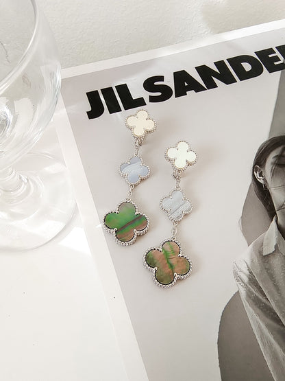 [LUXORA]CLOVER 3 MOTIFS CHALCEDONY DARK MOP SILVER EARRINGS