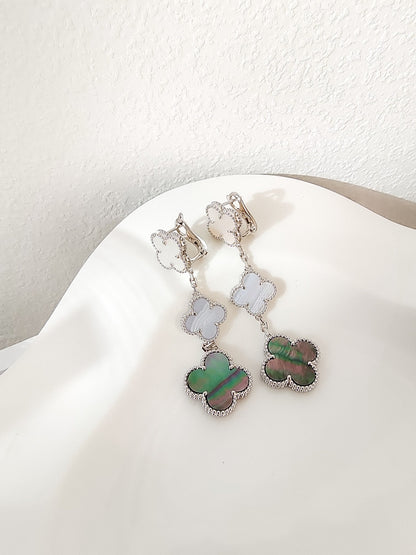 [LUXORA]CLOVER 3 MOTIFS CHALCEDONY DARK MOP SILVER EARRINGS