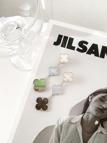 [LUXORA]CLOVER 3 MOTIFS CHALCEDONY DARK MOP SILVER EARRINGS