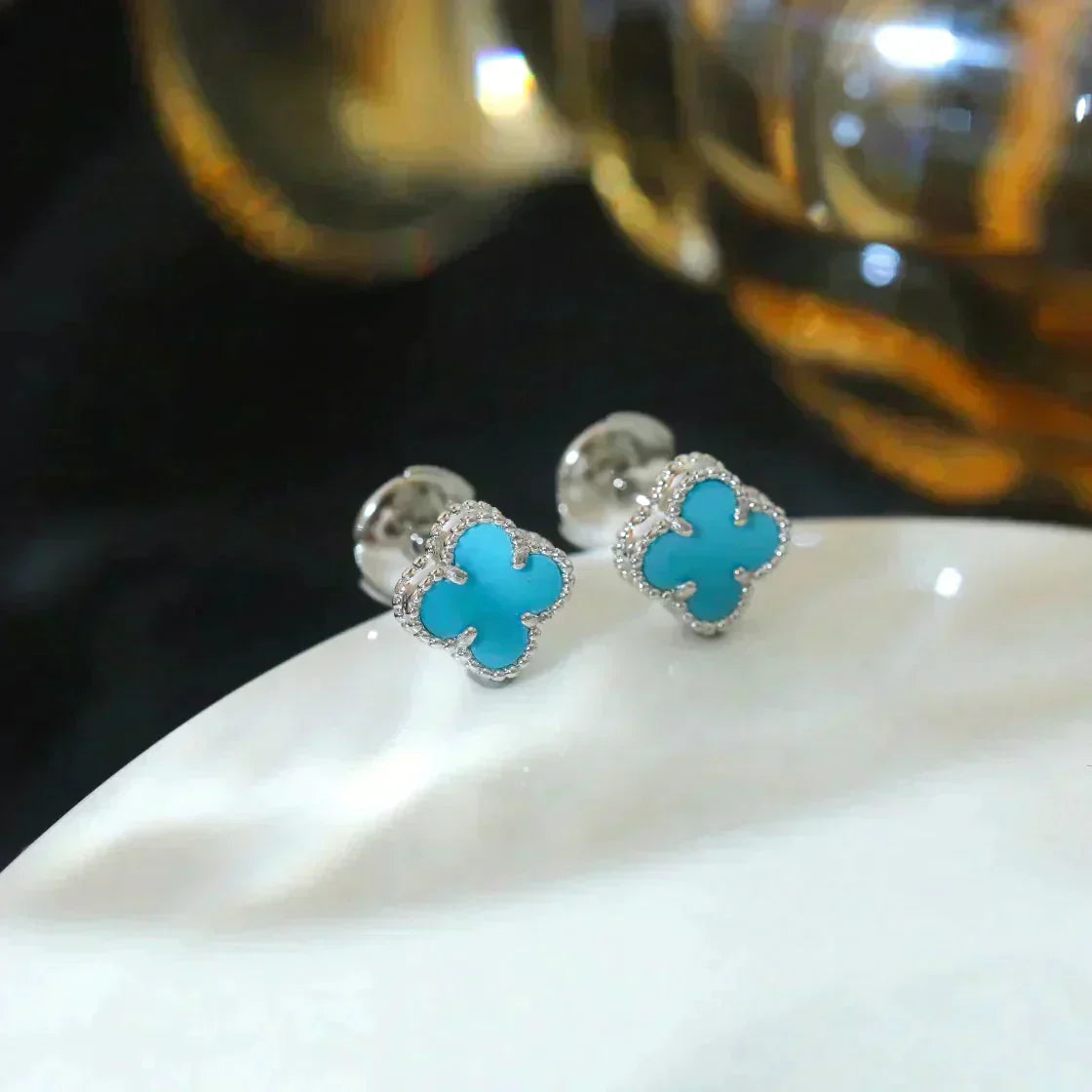 [LUXORA]CLOVER MINI 9.5MM ONYX STUD EARRINGS SILVER