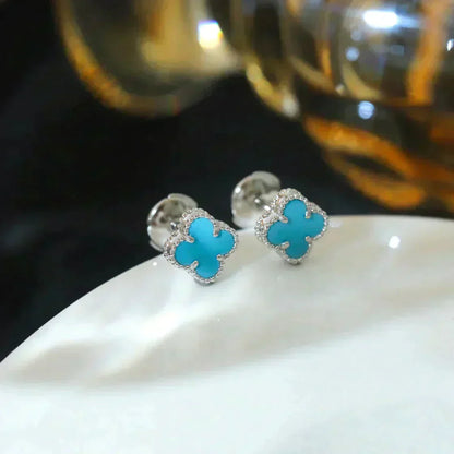 [LUXORA]CLOVER MINI 9.5MM ONYX STUD EARRINGS SILVER