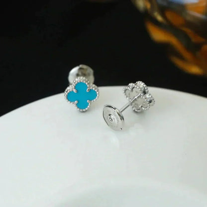 [LUXORA]CLOVER MINI 9.5MM ONYX STUD EARRINGS SILVER