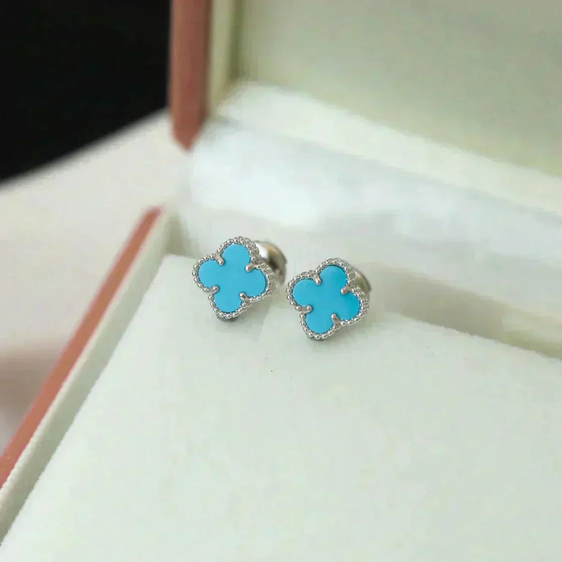 [LUXORA]CLOVER MINI 9.5MM ONYX STUD EARRINGS SILVER