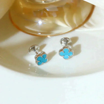 [LUXORA]CLOVER MINI 9.5MM ONYX STUD EARRINGS SILVER