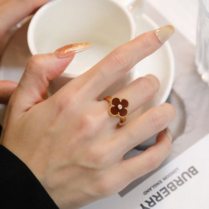 [LUXORA]CLOVER CARNELIAN RING ROSE GOLD DIAMOND