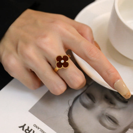 [LUXORA]CLOVER CARNELIAN RING ROSE GOLD DIAMOND