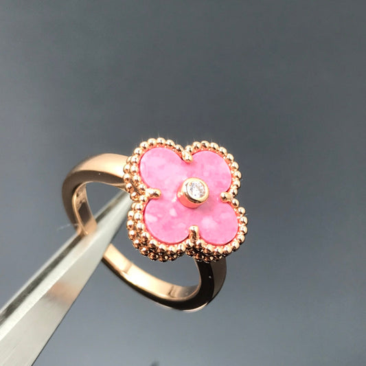 [LUXORA]CLOVER RHODONITE ROSE GOLD RING