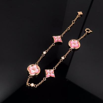 [LUXORA]STAR AND SUN 4 MOTIF PINK MOP PINK GOLD BRACELET