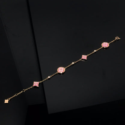 [LUXORA]STAR AND SUN 4 MOTIF PINK MOP PINK GOLD BRACELET