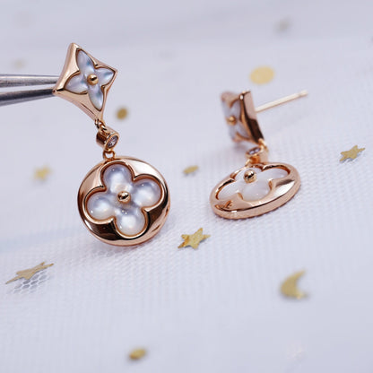 [LUXORA]STAR AND SUN PINK GOLD MOP DROP EARRINGS