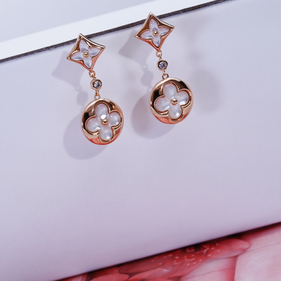 [LUXORA]STAR AND SUN PINK GOLD MOP DROP EARRINGS