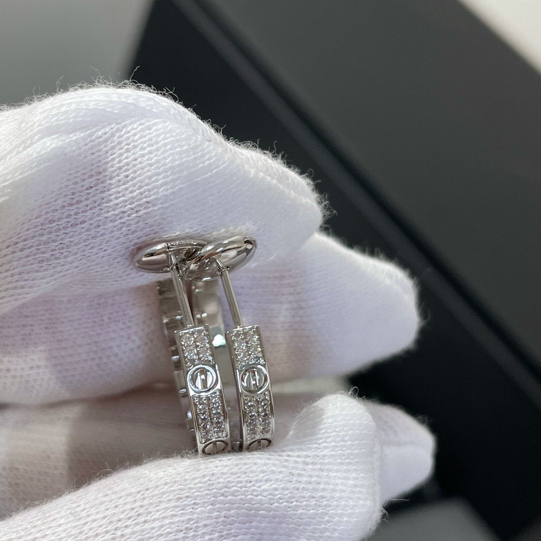 [LUXORA]LOVE DIAMOND SILVER HOOP EARRINGS