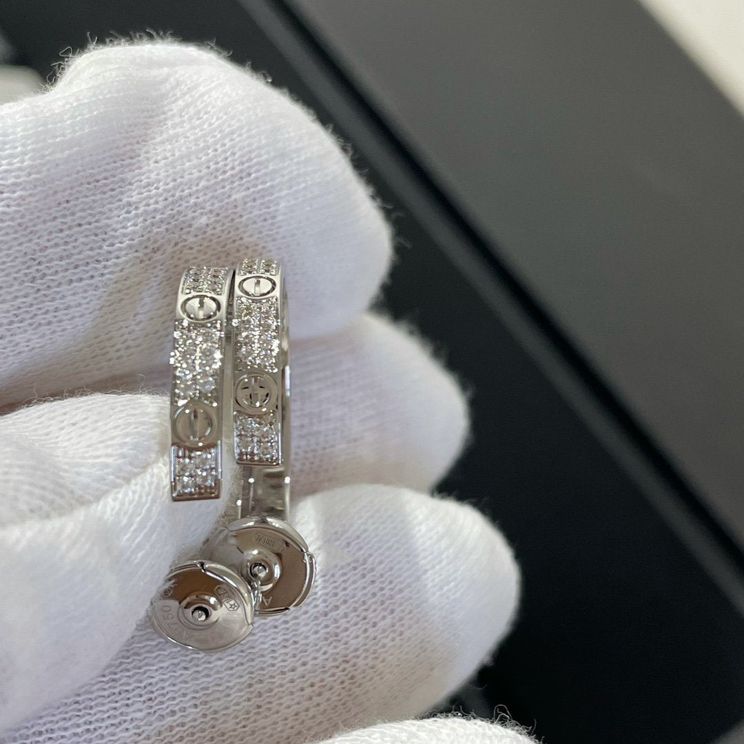 [LUXORA]LOVE DIAMOND SILVER HOOP EARRINGS