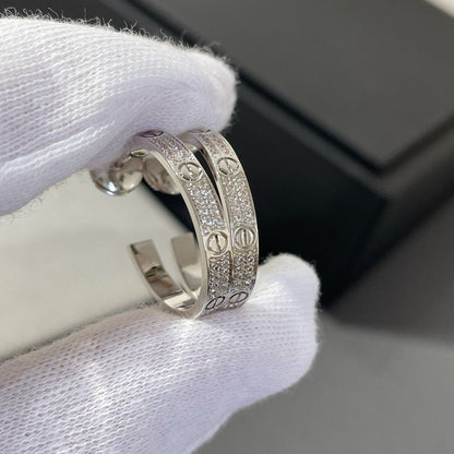 [LUXORA]LOVE DIAMOND SILVER HOOP EARRINGS