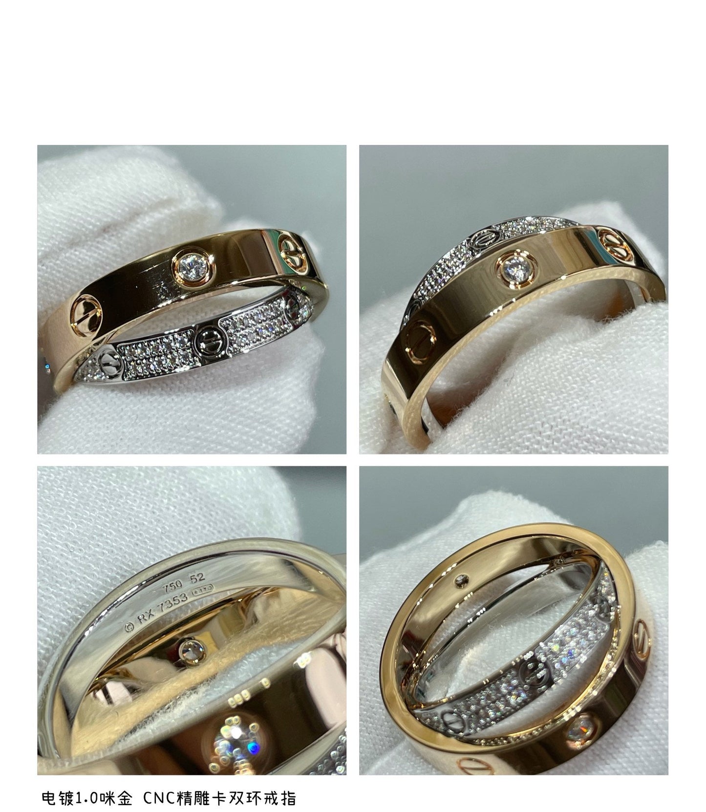 [LUXORA]LOVE PINK GOLD SILVER DIAMOND DOUBLE RING