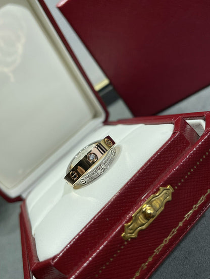 [LUXORA]LOVE PINK GOLD SILVER DIAMOND DOUBLE RING