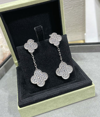 [LUXORA]CLOVER 2 MOTIFS DIAMOND PAVED SILVER EARRINGS