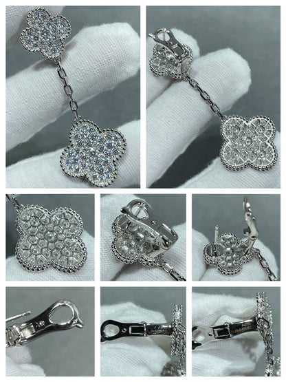[LUXORA]CLOVER 2 MOTIFS DIAMOND PAVED SILVER EARRINGS